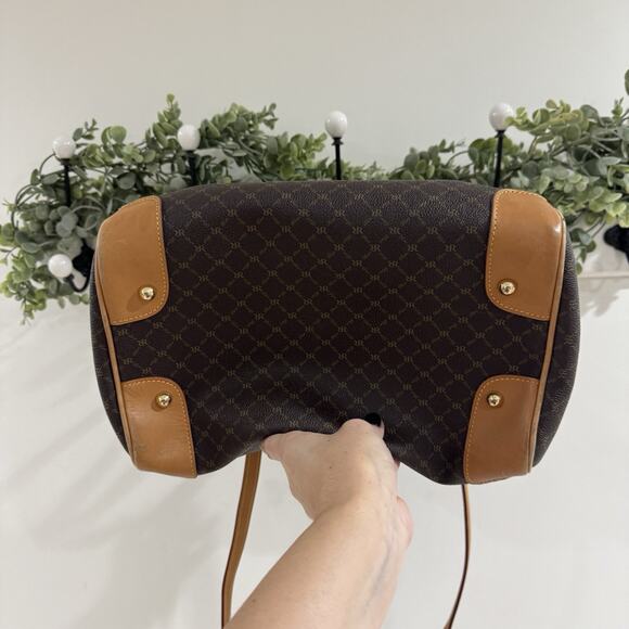 Rioni Aristo Brown Large Boston Bag Brown Logo Double handles and Crossbody Ital - Picture 2 of 9